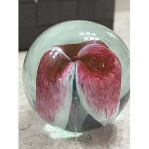 VTG Glass Eye Studio GES 1986 Flower Pink Lily Art Glass Paperweight Stunning